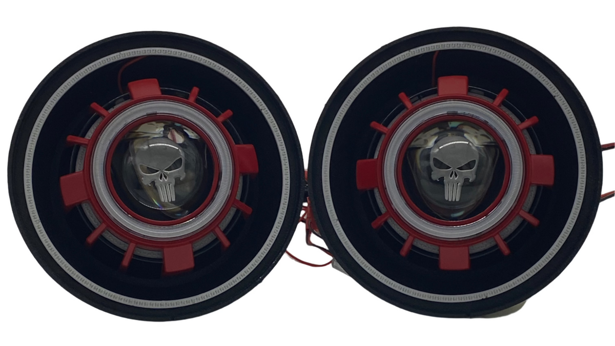 Clearance custom Red and Black Punisher Halo headlights!  7&quot;