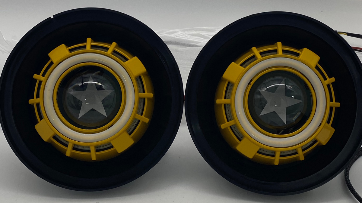 Clearance custom yellow star etched switchback headlights!  7&quot;